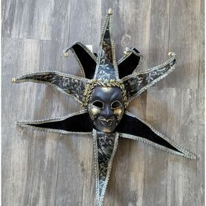 NEW! TOOMEY'S Mardi Gras HANDMADE JESTER Mask Full Face Black Gold Party